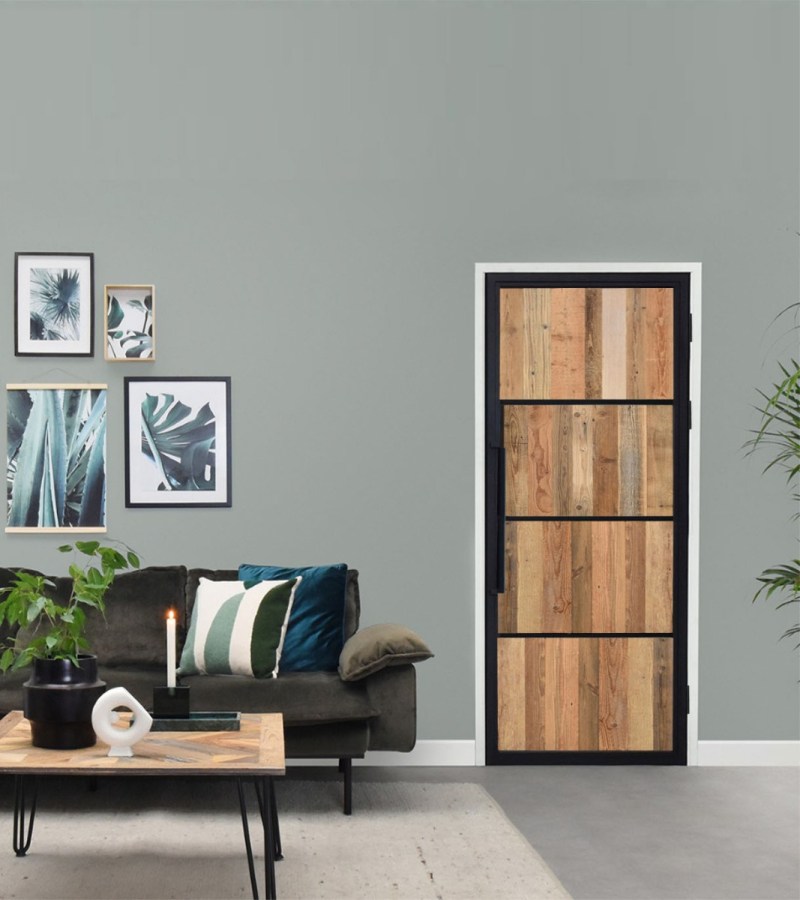 Binnendeur Staal met Barnwood 4 vaks Standaard Maten