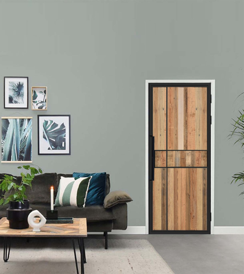 Binnendeur Staal met Barnwood 6 vaks Modern Standaard Maten