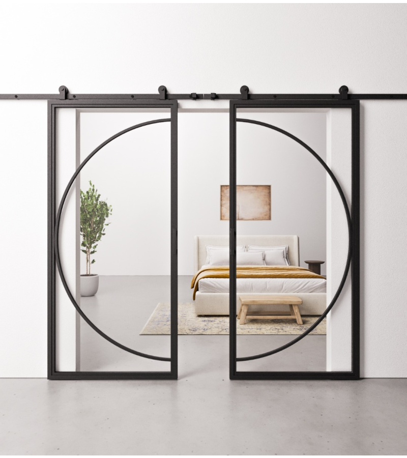 Dubbele Schuifdeur Staal en Glas Round