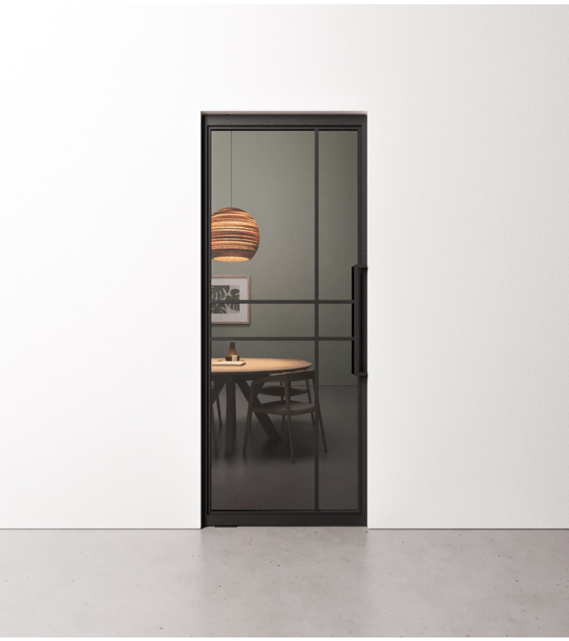 Taatsdeur 6 vaks modern met grijs gerookt glas in standaard maten