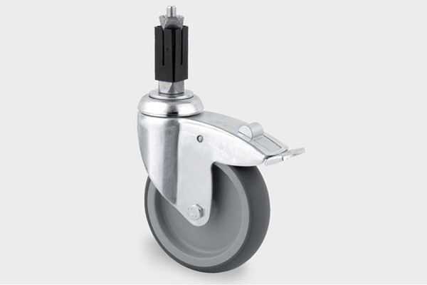 Wiel rubber met rem en expander 33,7 mm (200C)