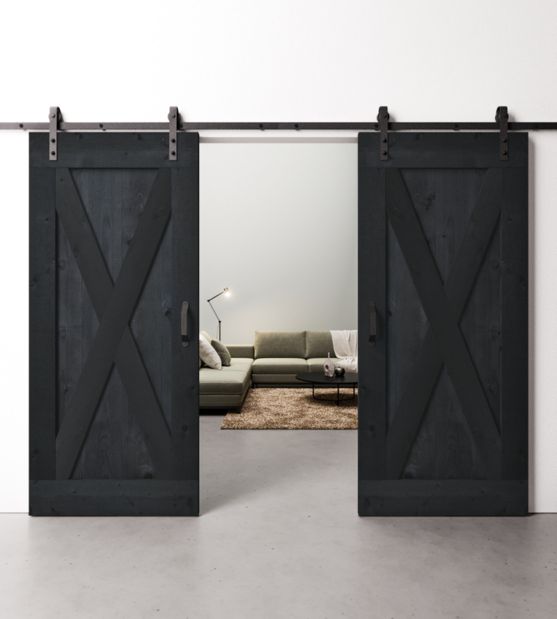 Dubbele Loftdeuren Steigerhout Lood Zwart