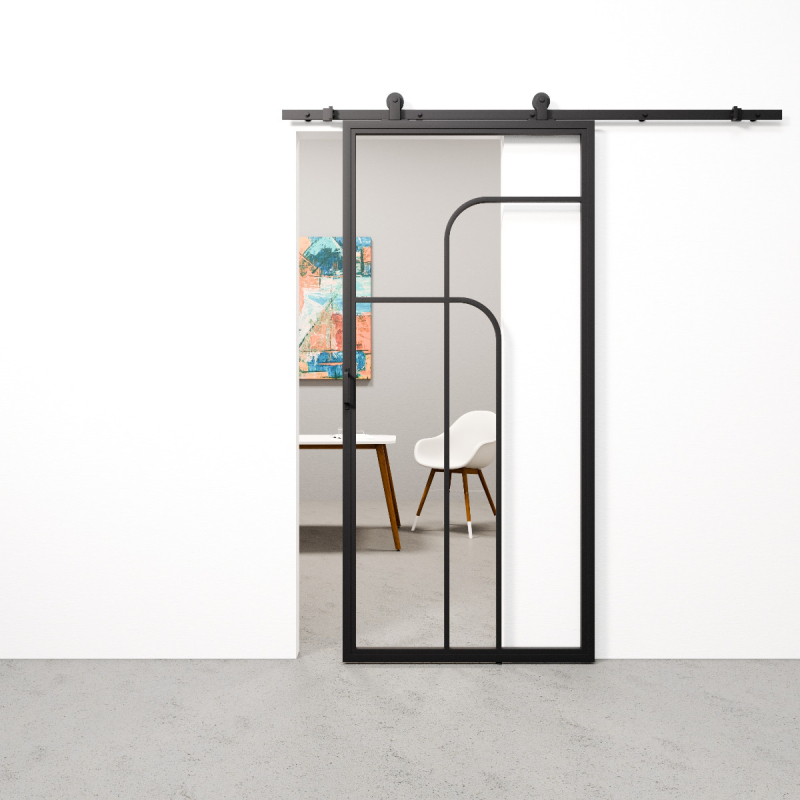 Schuifdeur staal en glas Double Arc zwart