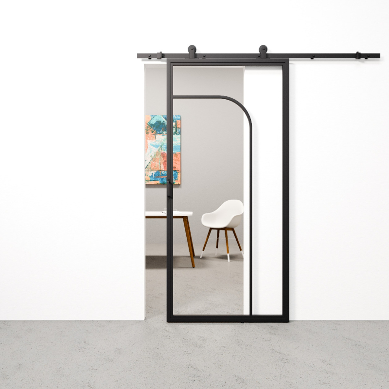 Schuifdeur staal en glas Arc zwart
